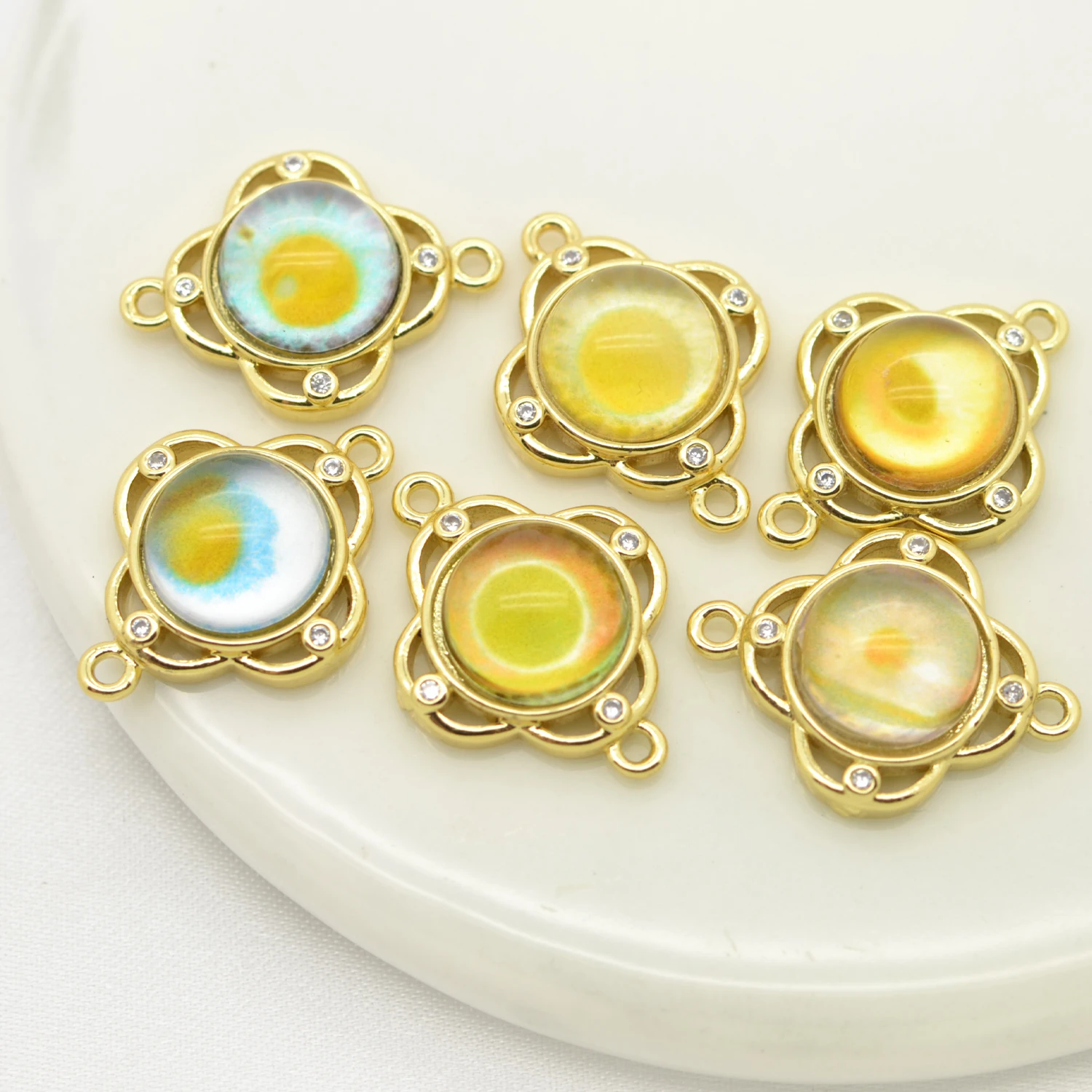 

Multi-color Resin Eye Connector Inlay Zircon Rhinestones DIY Jewelry Materials Woman's Gold Color Necklace Bracelet Charms