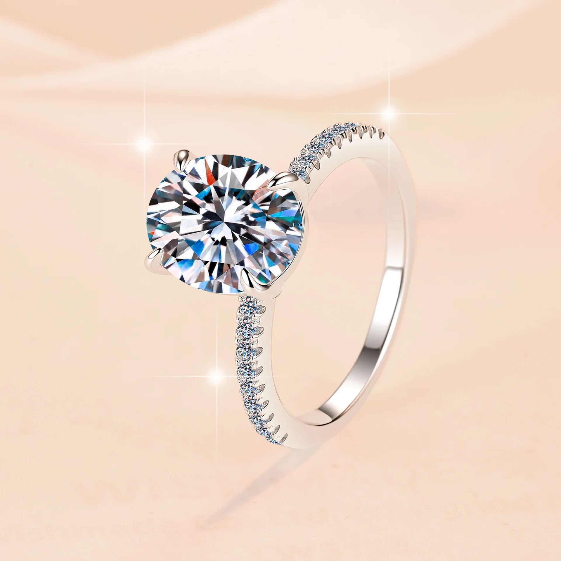 S925 Sterling Silver Ring Light Luxury Oval Moissanite Female Ring Pigeon Egg 1/2/3/5 Carat Ring