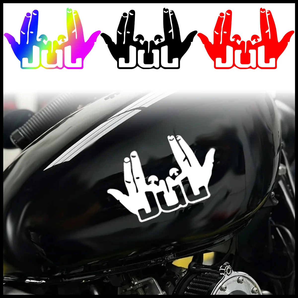 

2 шт. 2025 новые забавные наклейки для мотоцикла JUL Finger, водостойкие наклейки для топливного бака мотоцикла, передний обтекатель, виниловые наклейки для скутера, украшение