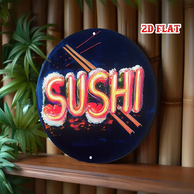 1 قطعة النيون السوشي وعيدان تناول الطعام جولة الألومنيوم تسجيل مقاومة الطقس جدار الفن المعدني للداخلية/الخارجية ، ديكور اليابانية المعاصرة #4