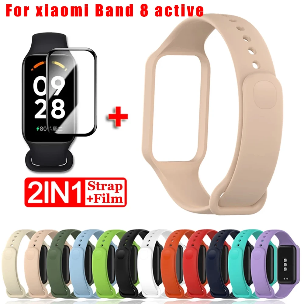 Neue Ersatz-Bildschirmfolie + Silikonarmband für Xiaomi Smart Band 8, aktives Silikonarmband für Mi Band 8, aktives Armband