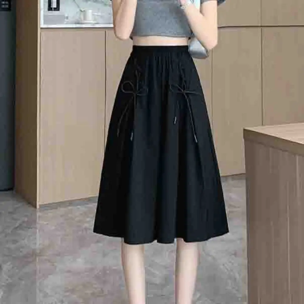 

Lace Up Wide Leg Shorts Women Pleated Solid Color High Waist Shorts Knee High Female Clothing Loose Short Pants Girl