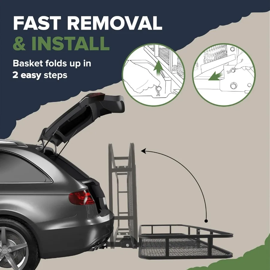 60 × 23 × 5.5 بوصة حامل البضائع الثقيل القابل للطي مع 2 أشرطة بسقاطة سعة وزن 500 رطل 2 بوصة أمتعة الاستقبال