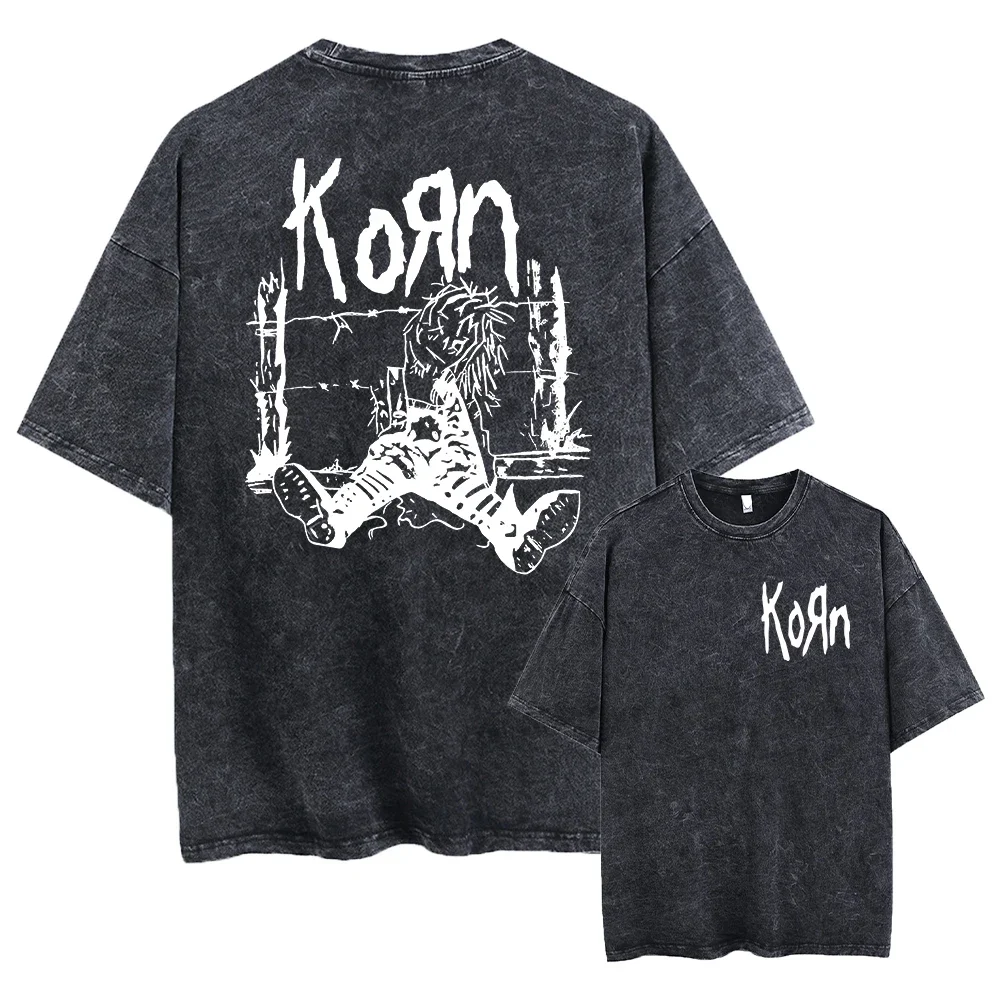 

Washed Vintage Rock Band Korn Falling Away From Me Tshirt Skeleton Print T-shirts Men Fashion Gothic T Shirt Male Oversized Tees