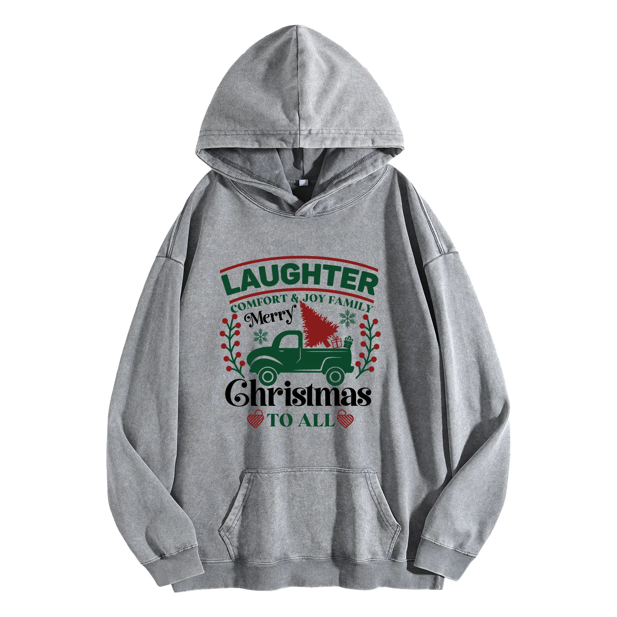 عيد الميلاد خمر غسلها 400G الرسم هوديي للجنسين المتضخم الشارع الشهير السترة عيد الميلاد ورأس السنة الجديدة هدية