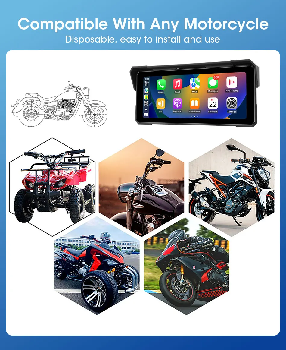 Srnubi 5/8,1 Zoll Motorrad-Navigation vorne 4K + hinten 1080P DVR IPX7 wasserdichter tragbarer Carplay/Android Auto Bluetooth-Monitor – Detail 20