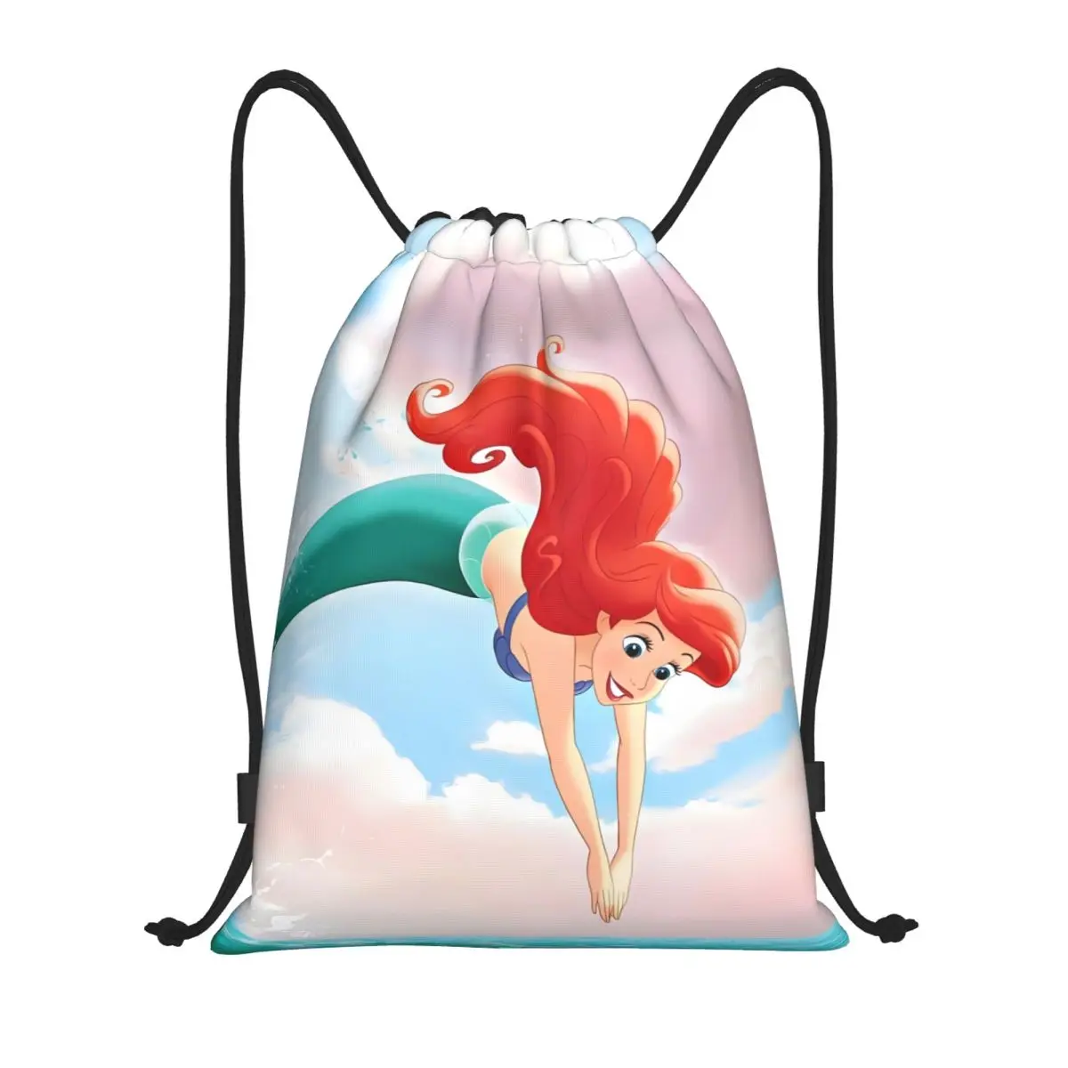 Bolso personalizado con cordón de La Sirenita para hombre y mujer, mochila deportiva plegable para gimnasio, mochilas de compras de animación
