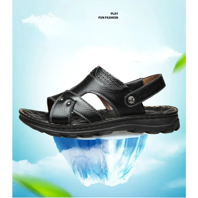Slippers Outdoor Thick-soled Beach Shoes Comfor Soft Sandalias Summer Men Leather Sandals Genuine Leather Non-slip