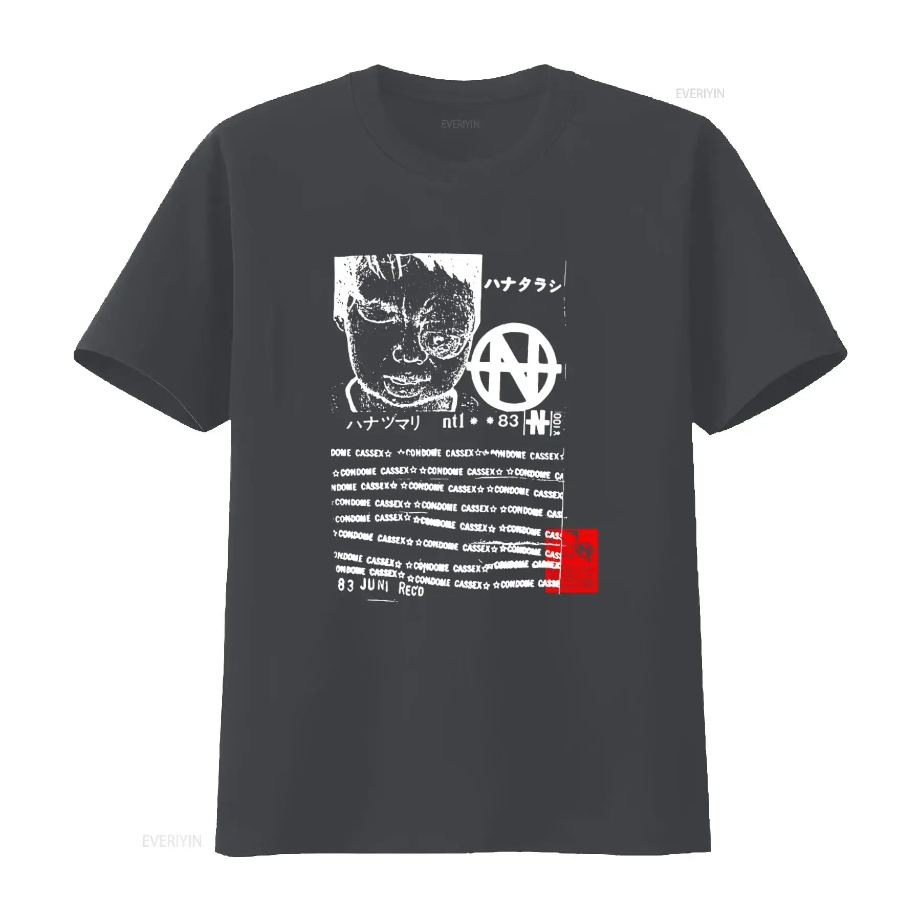 Hanatarash Japanese Noise T Shirt Condome Cassex Boredoms Yamantaka Eye Print vintage Washed fashion Slightly Breathable homme view 3