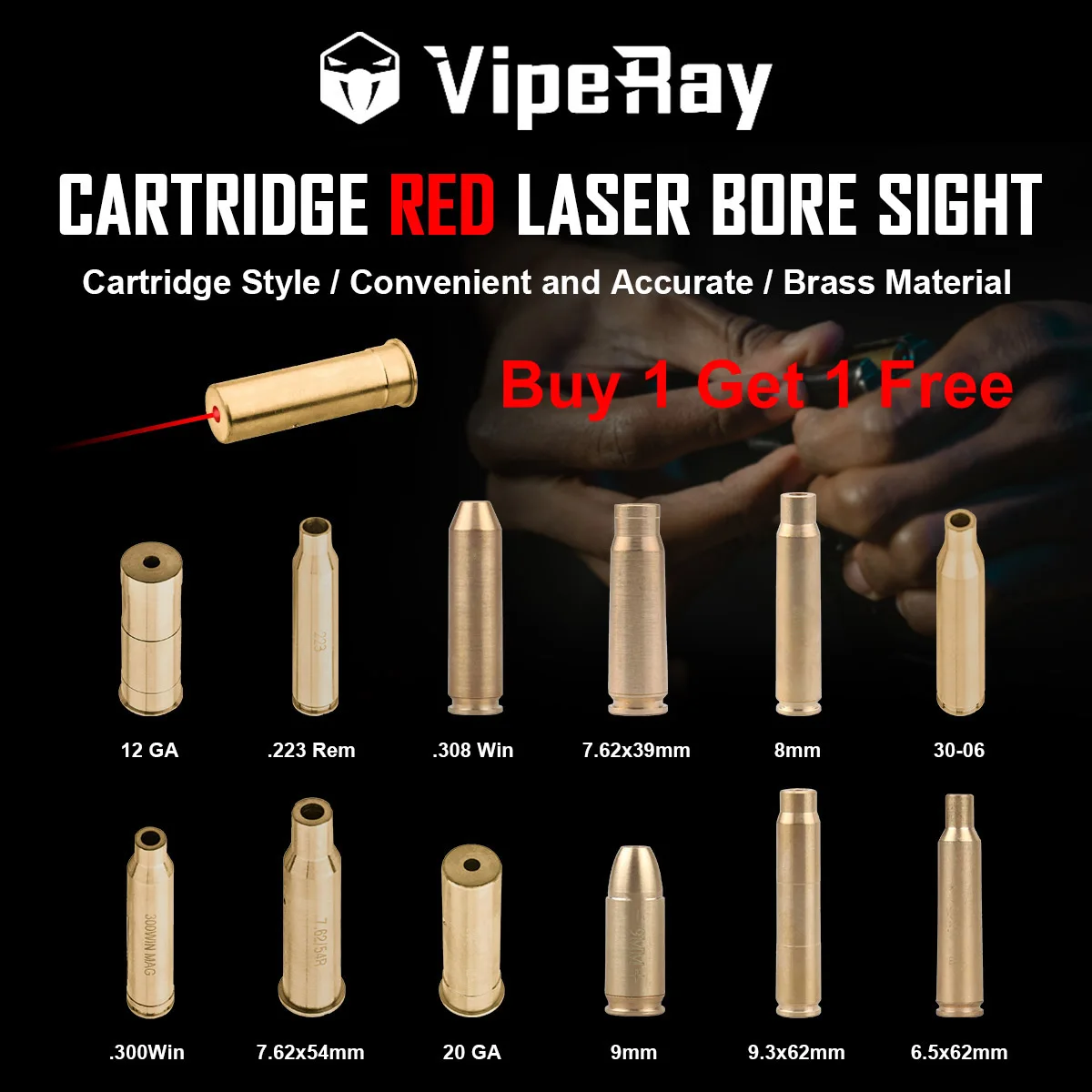 Gunpany Red Laser Bore Sight Cartridge Style Convenient Accurate Brass Material For 9MM 12GA 20GA .223 .40 .308 NO Battery