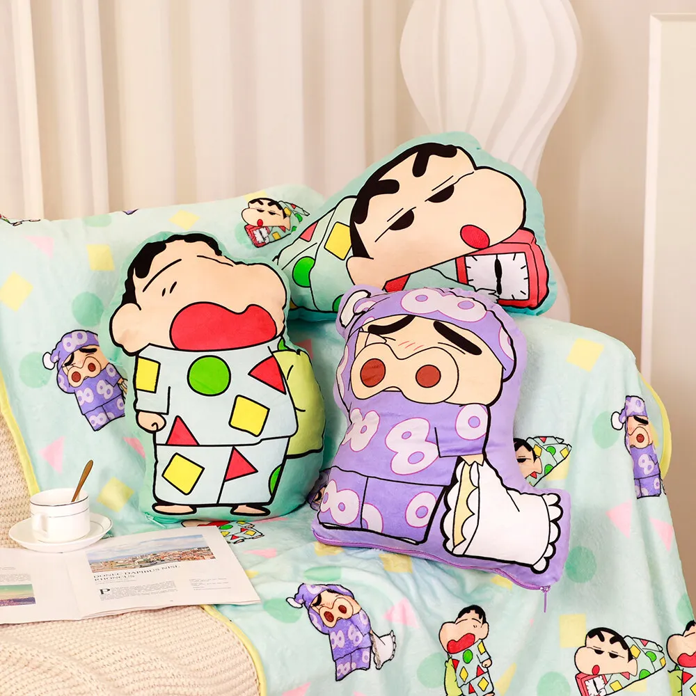 Cartoon Crayon Shin chan Knitted Blanket Soft Throw Blankets Pillow and Blanket 2-in-1 for Outdoor Travel Bed Rug