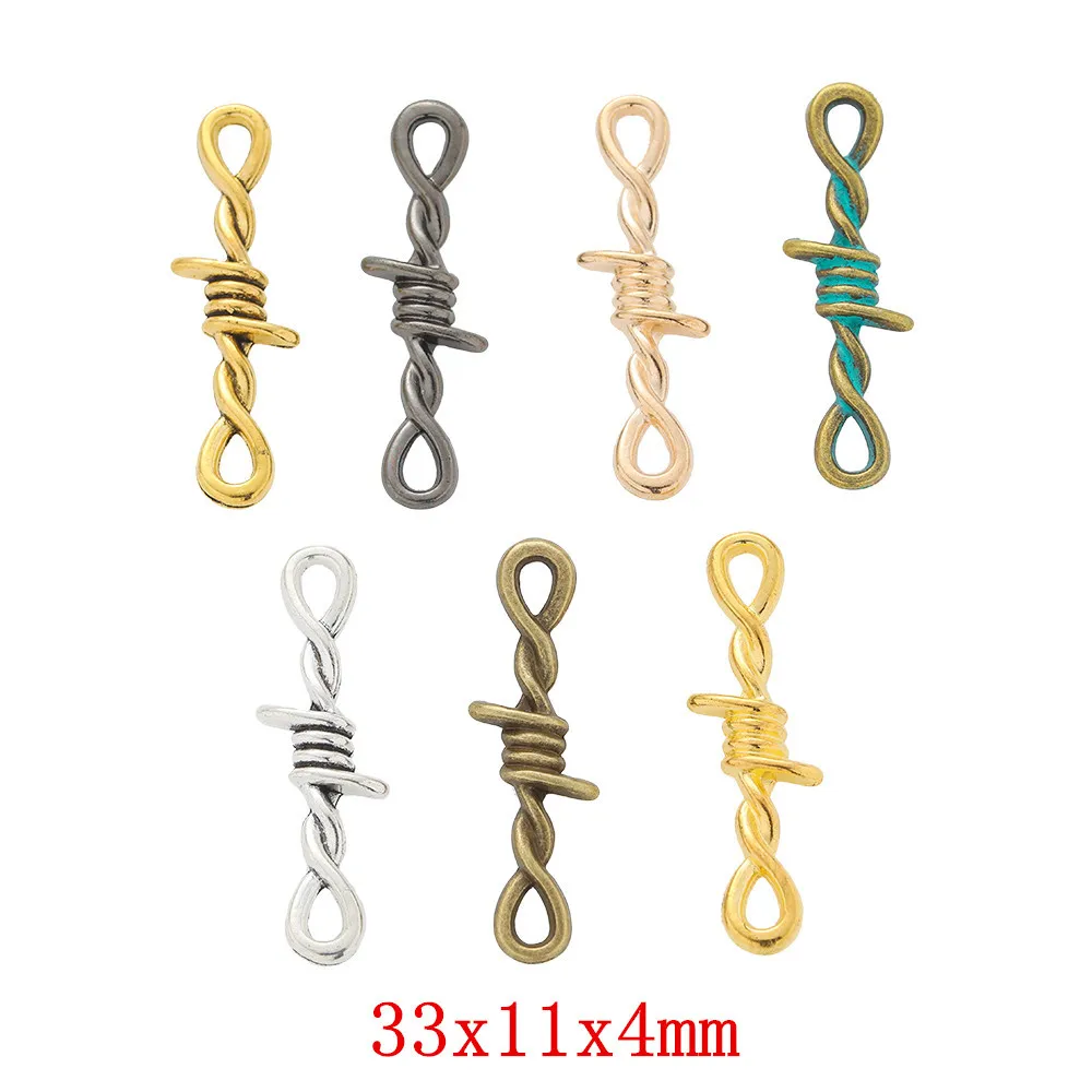 New 31mm 15pcs Retro Alloy Thorns Shape Charms Pendant Connector for DIY Earrings Handmade Materials Jewelry Accessories