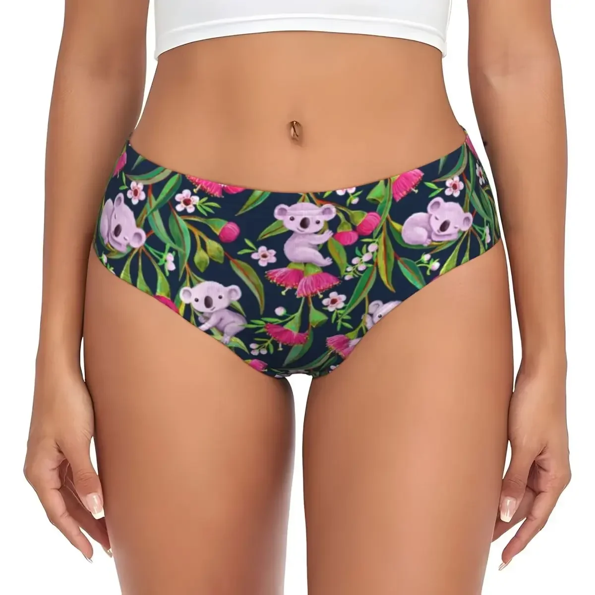 

Custom Teeny Koalas With Tea Tree Blossoms And Eucalyptus Flowers Briefs Underwear Women's Breathable Stretch Animal Panties