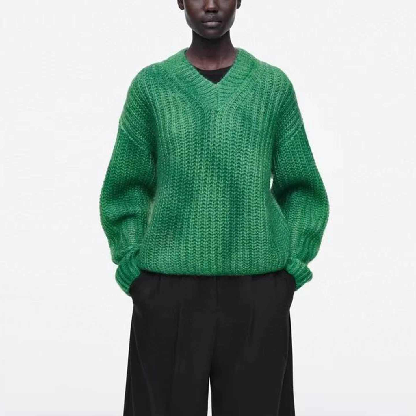 

Женский свитер с эффектом спрея V-Ne, осеннее новое поступление, брендовый европейский вязаный топ Fem Faion Z