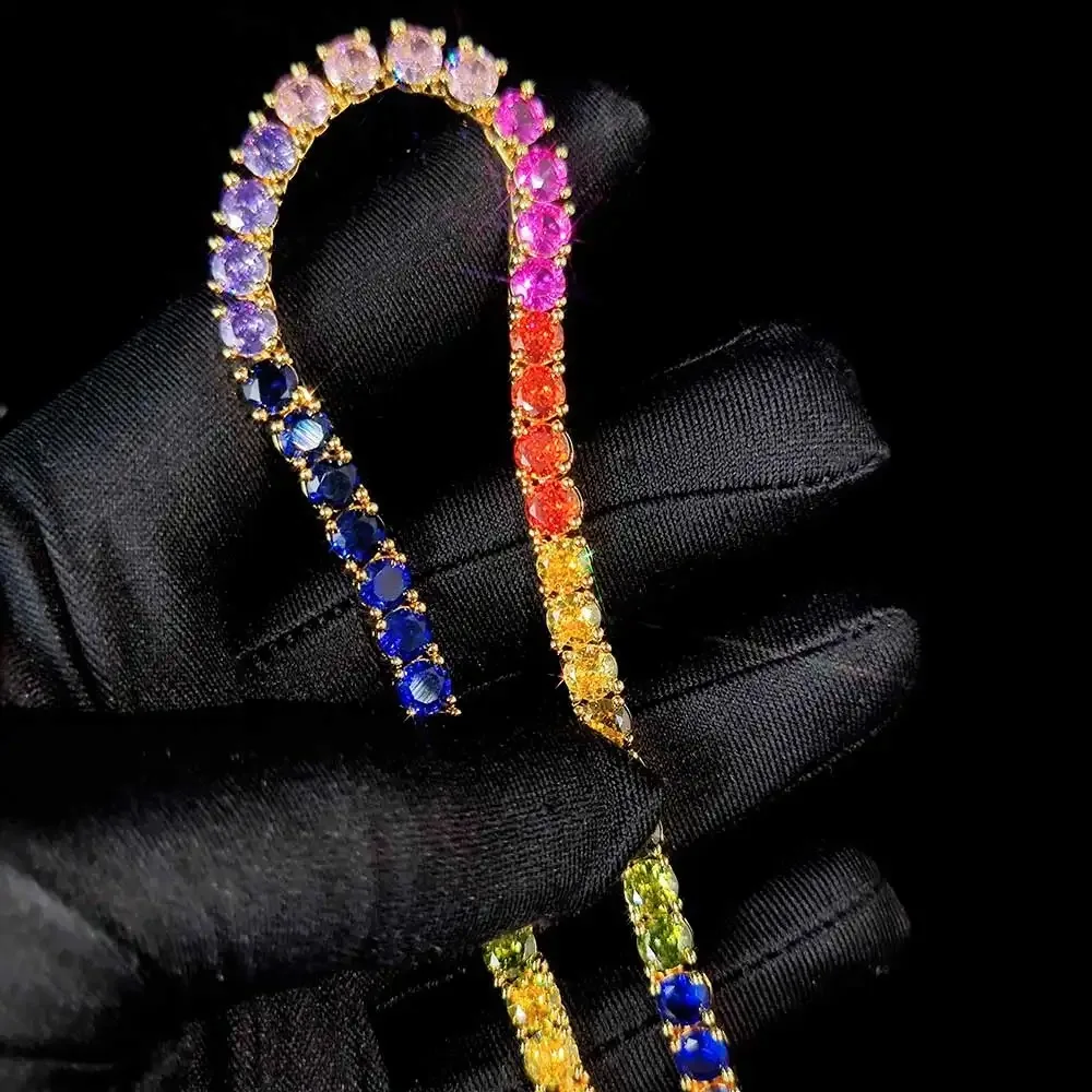 النساء الرجال مثلج خارج قوس قزح المختنق 5 مللي متر تنس قلادة متعدد الألوان سلسلة تشيكوسلوفاكيا مجوهرات الأولي سحر قلادة مخصصة