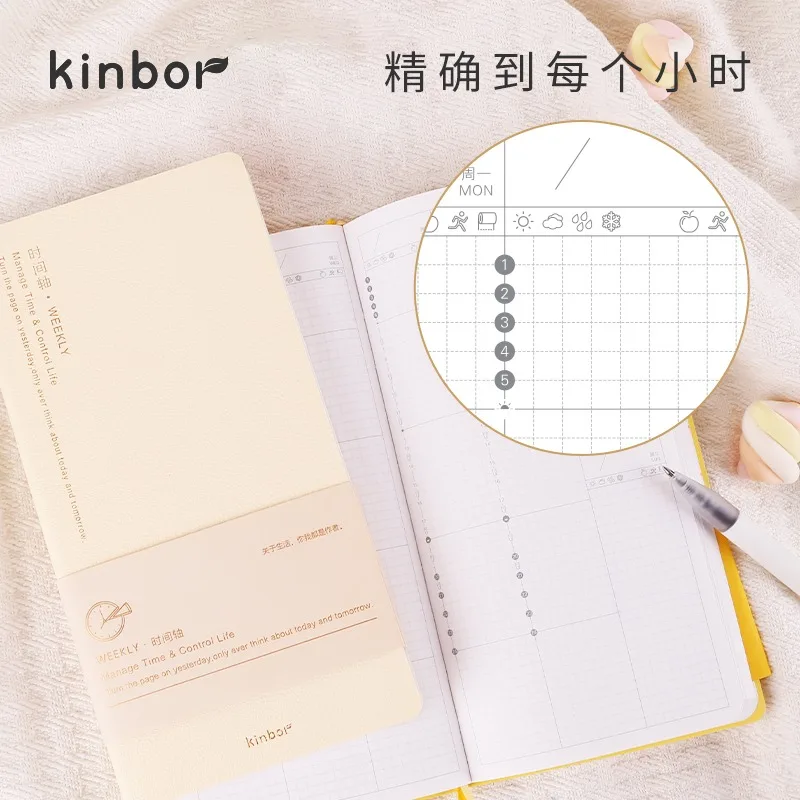 Kinbor Timeline Weekly Plan Notebook PU Hand Book Todolist Efficiency Manual Daily Agenda Notepads And Journals Student Books