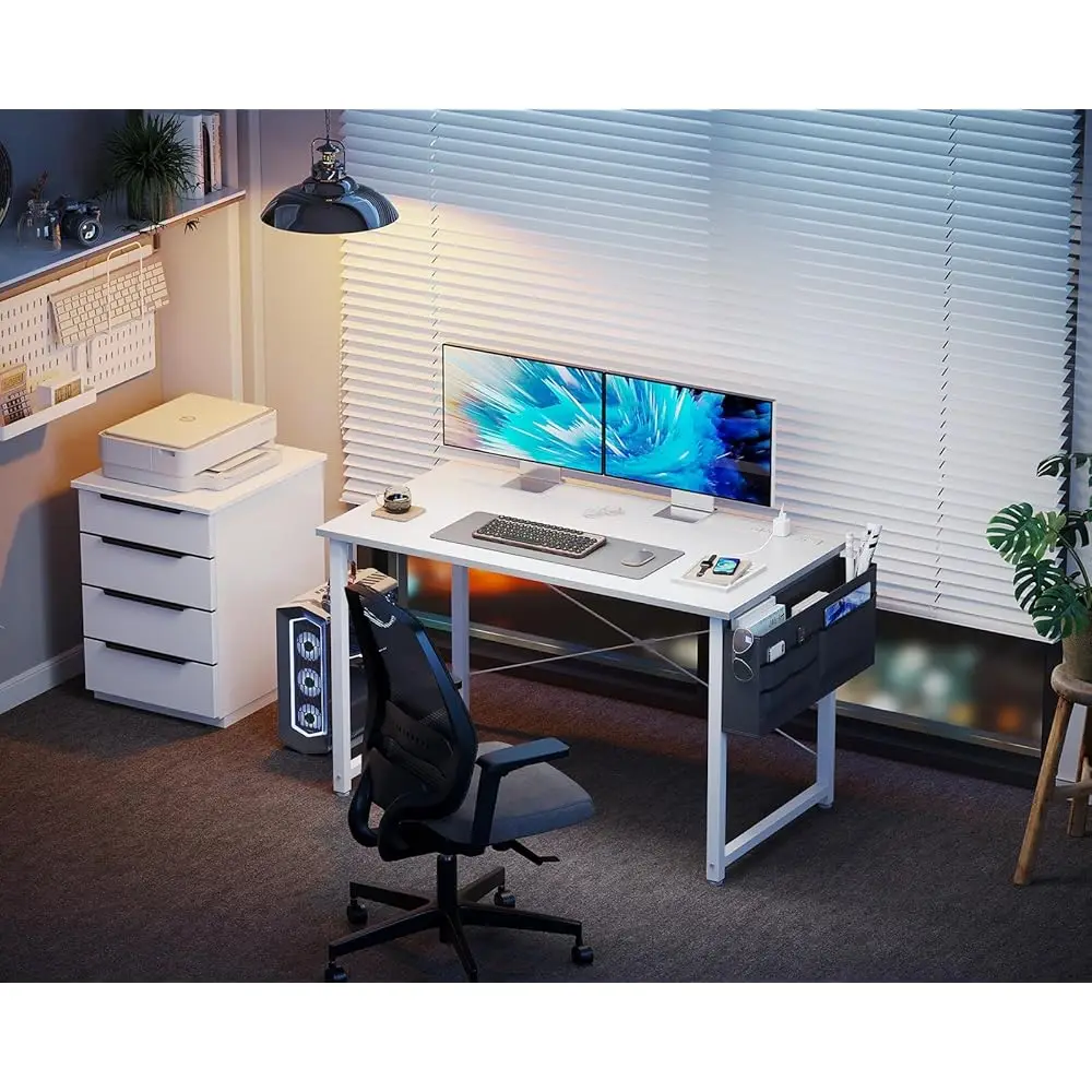 Small Desk With Power Outlets And Usb Port Computer Desk For Home Office Gaming Style Writing Desks With Storage Bag Headphone