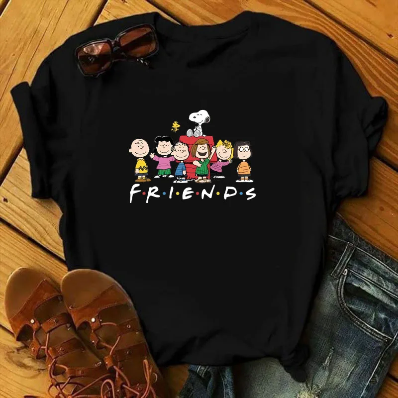 Friends Snoopies Women T Shirt Summer Girl Printed Tshirt Cartoon Ladies Y2K Clothes Casual Short Sleeve Female Clothing Top Tee