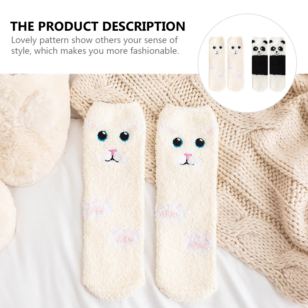 2Pairs Coral Fleece Stockings Warm Comfortable Breathable Sleep Socks Lightweight Winter Socks Coral Fleece Stockings