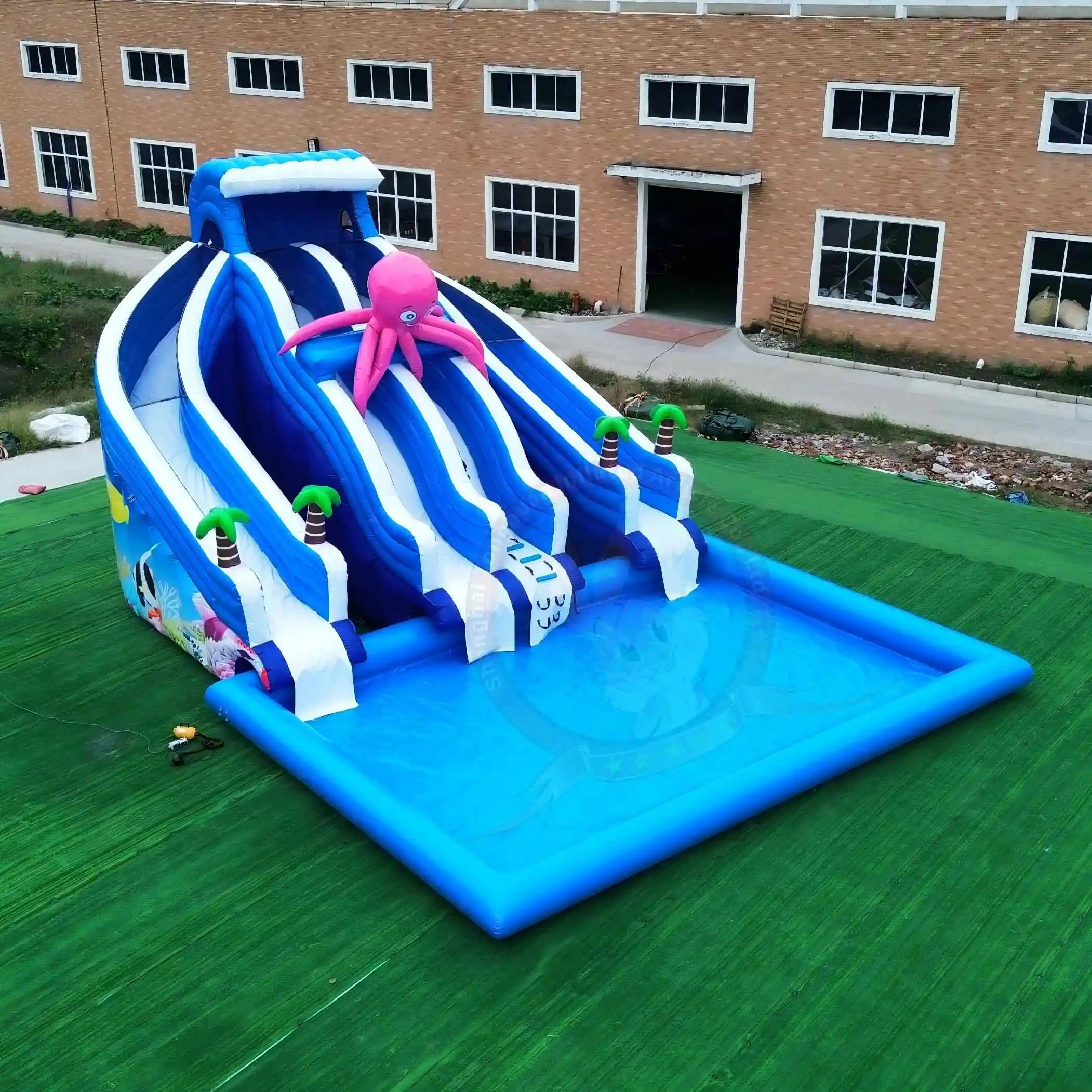 PVC Inflatable Giant Water Slide Pool Customizable Size Color Fire-resistant Commercial Outdoor High Capacity Certified