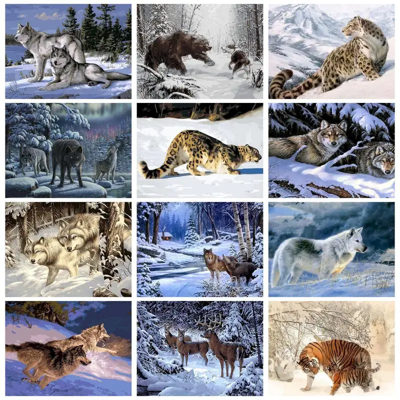 

PhotoCustom Wolf Paint By Numbers Animals With Frame On Canvas Pictures By Numbers Acrylic By Number Home Decor Digital Painting