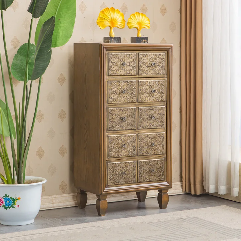 Supreme American European Furniture 345 Bucket Cabinet Copper Solid Wood Drawer Cabinet Living Room Side Cabinet Bedroom Storage