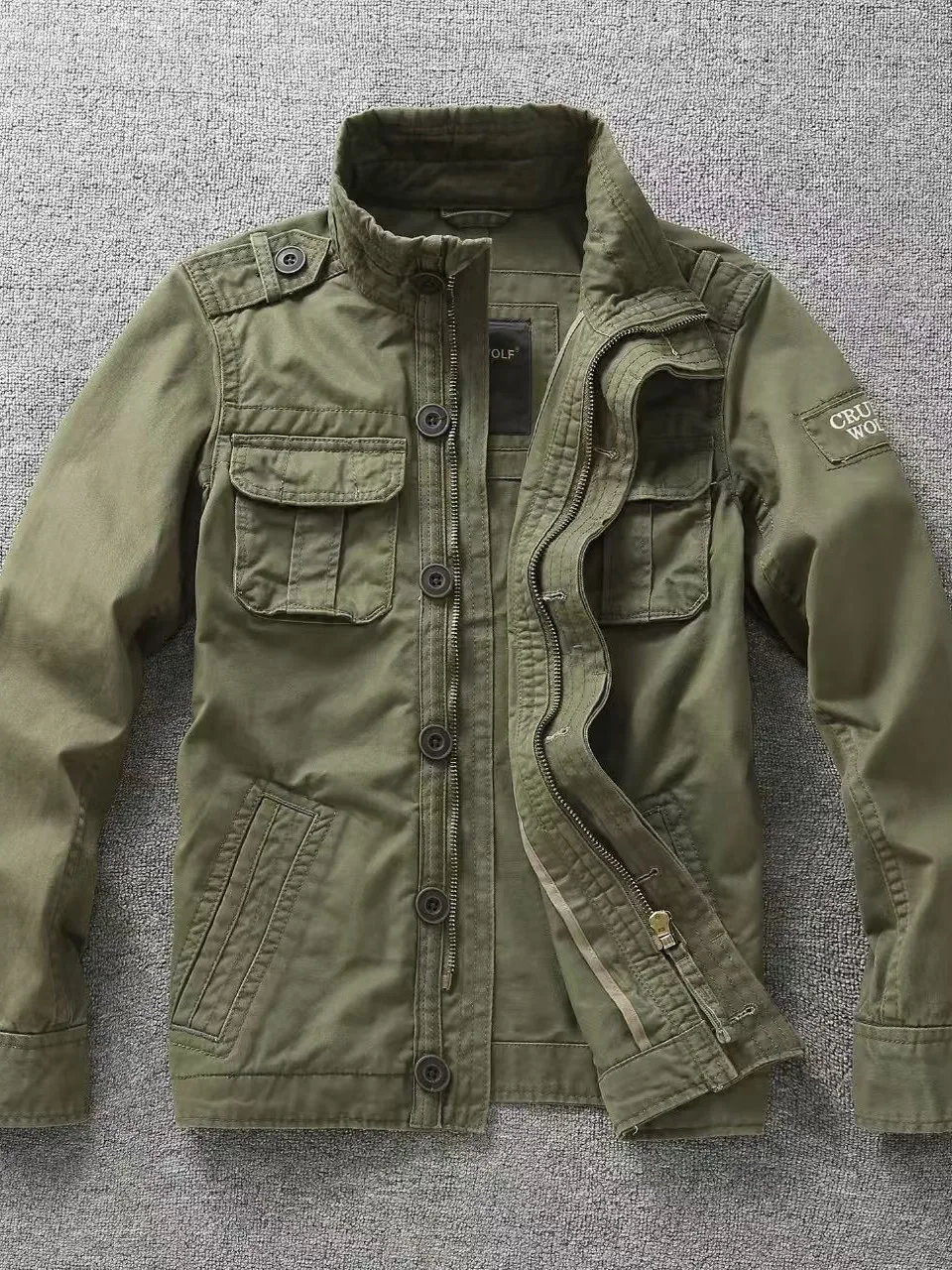 

Autumn Men's Work Jaet Coat Loose Fit Youthful Sle Cotton Blend Long Sve Stand Collar Casual Workwear Coat