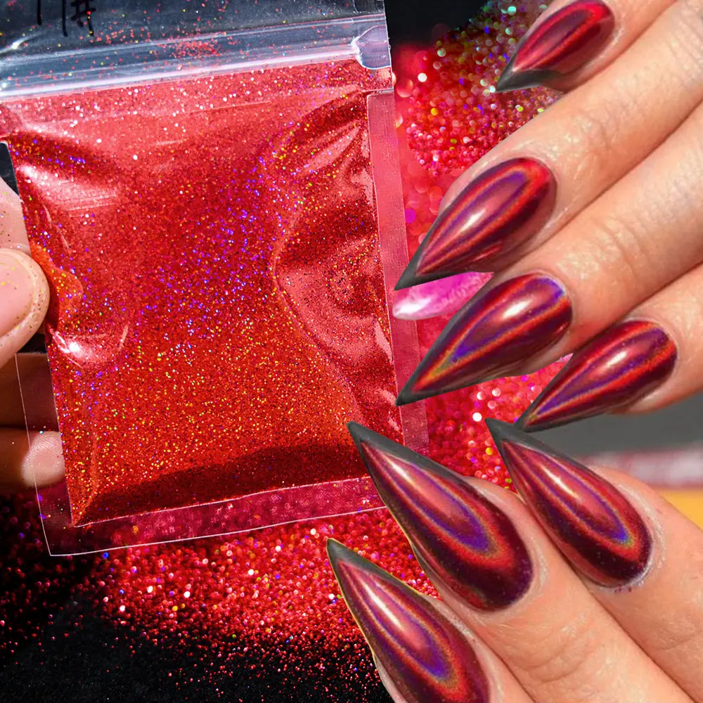 0.2mm Christmas Laser Chrome Red Glitter Powder 10G Ultra Fine Holographic Nail Pigment for Nail Gel Polish Reflective Pigment