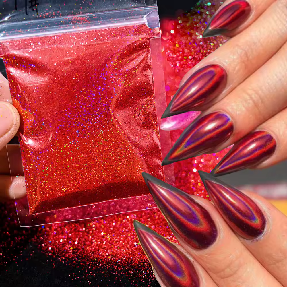 0,2 мм Christmas Laser Chrome Red Glitter Powder 10G Ultra Fine Holographic Nail Pigment для отражающего пигмента для гелевого лака для ногтей