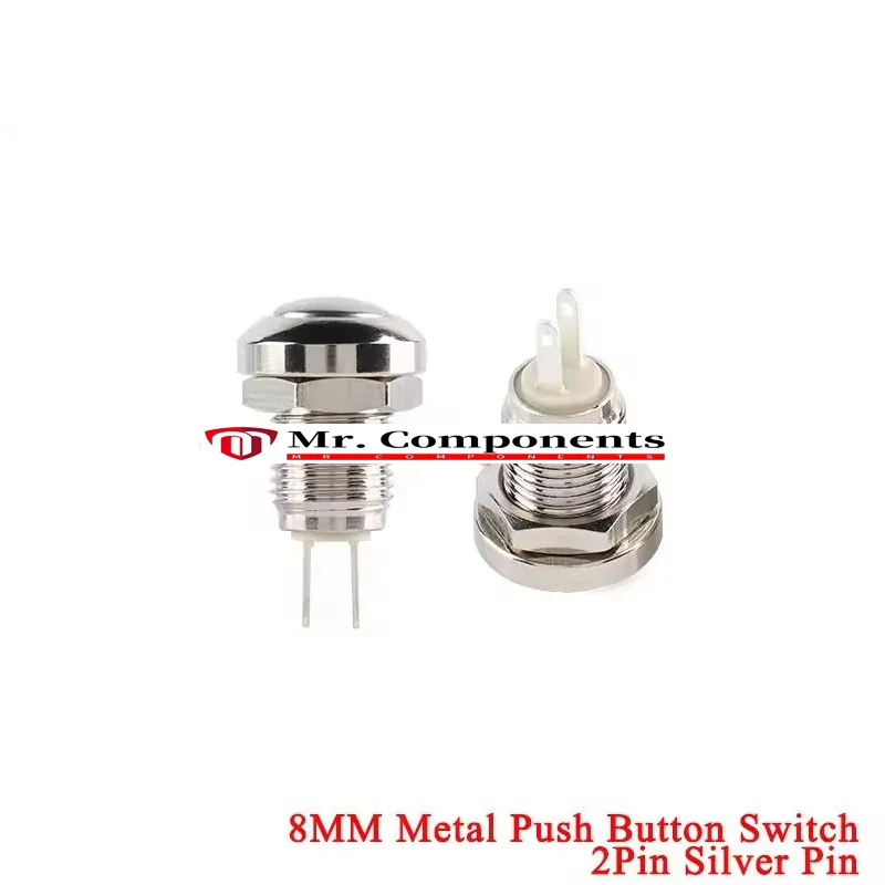 2PCS 8mm Momentary Push Button Switch 36V 2A Waterproof Power Pushbutton Small Round Reset Chrome Stainless Metal 2Pin Power New