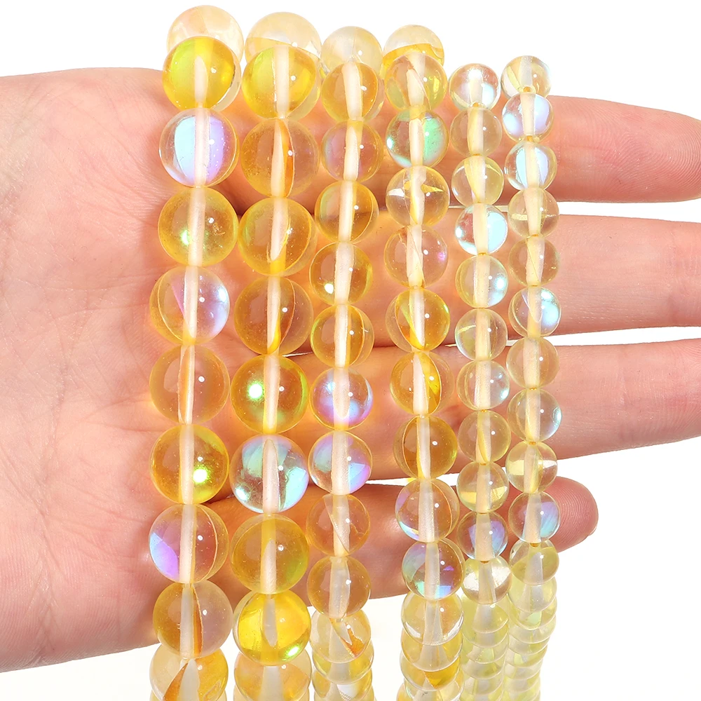 26-60 Stück 6 8 10 12mm synthetische Kristallglasperlen, runde Glitzer-Mondstein-Perlen, lose Perlen für Schmuckherstellung, DIY-Armband, Halskette – Detail 4