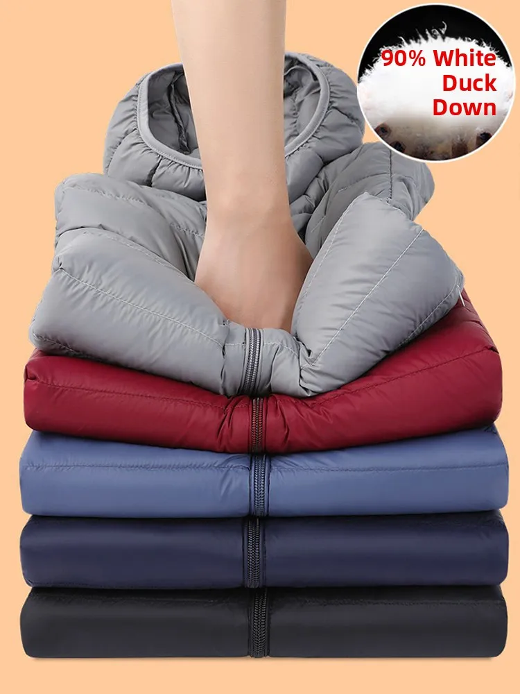 Lightweight Men's down Jaet White Du Feather Warm ort Sle with Hood Faionable Trendy Versatile Autumn Winter Coat