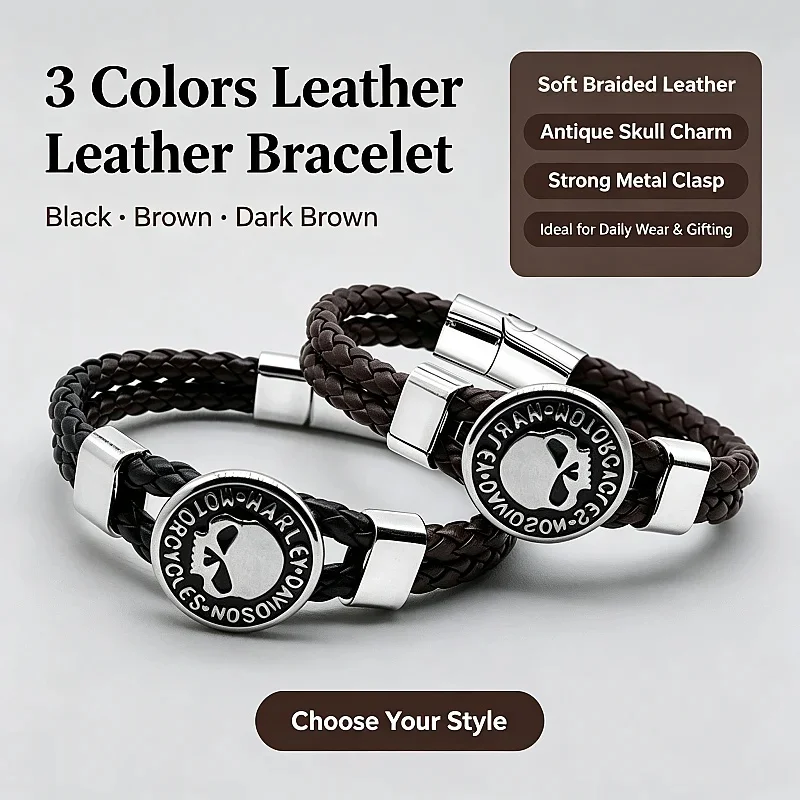 Motorcycle Accessories For Harley Davidson Leather Braided Viking Bracelets for Men Boys Vintage Wirstband Bracelets