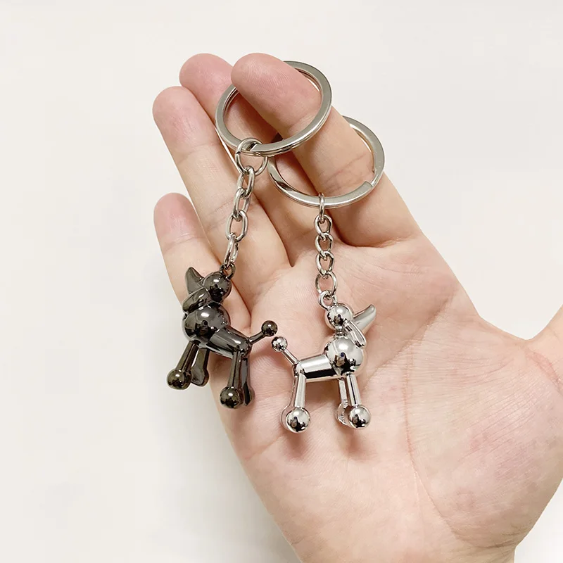 Cute Metal Poodle Keychain Pendant High Polished Dog Keyring Animal Lovely Bag Charms Decor Accessories Women Party Gift