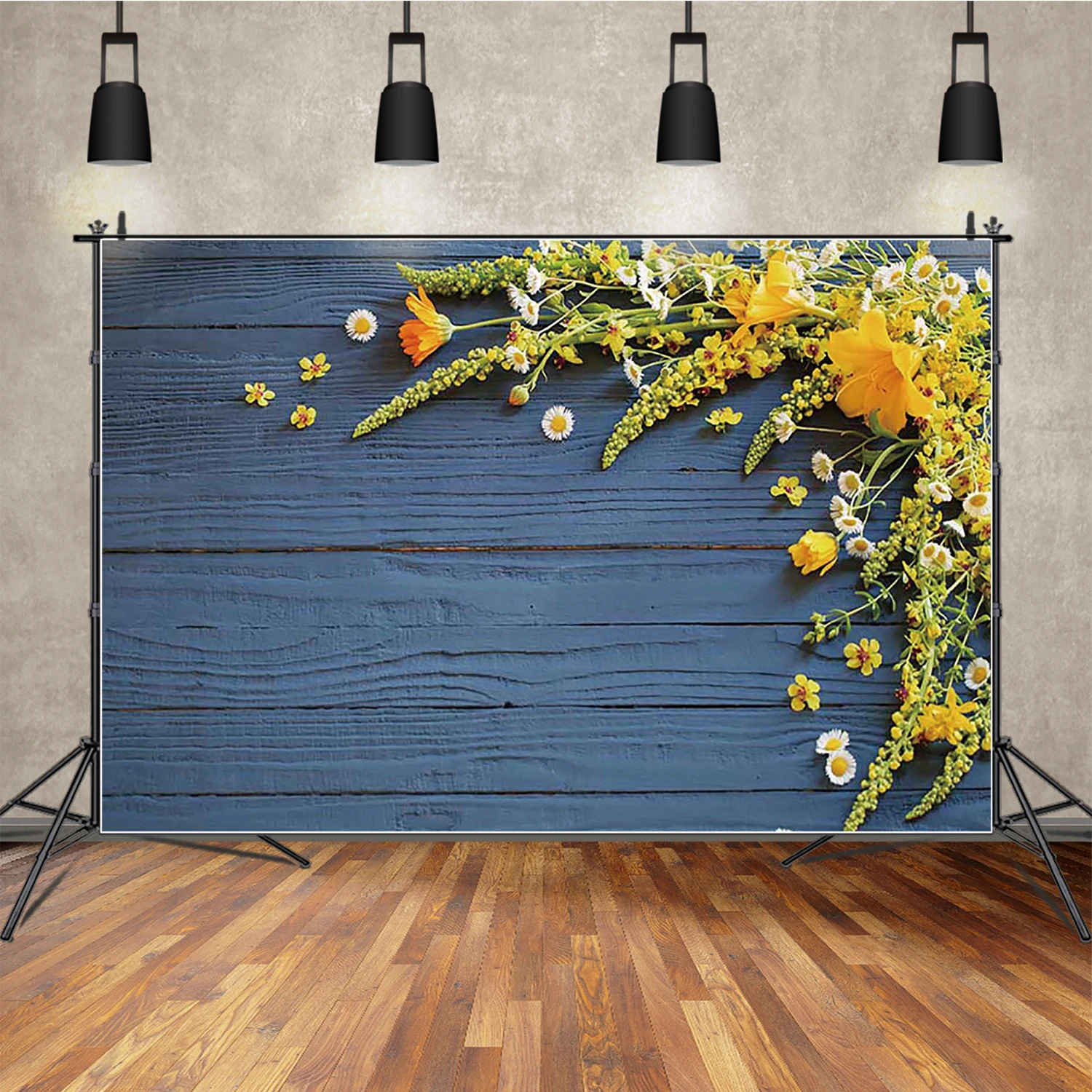 

MOON.QG Dark Blue Board Photography Background Yellow Flower Birthday Photocall Backdrop Children Studio Photobooth Accessories