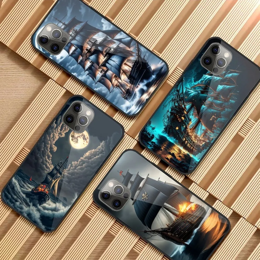 Pirate Corsair Mobile Cell Phone Case for iPhone 15 14 13 12 11 XS X 8 7 6 Plus Mini Pro Max SE 2022 PC Glass Phone Cover Funda