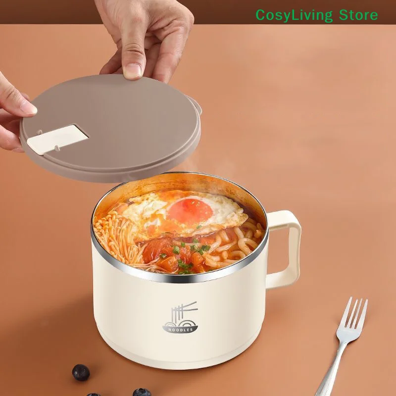 Double-Layer Anti-Scald Lunch Box With Tableware/Lid 304 Stainless Steel Foam Bowl Large Capacity Can Drain Ramen Bowl
