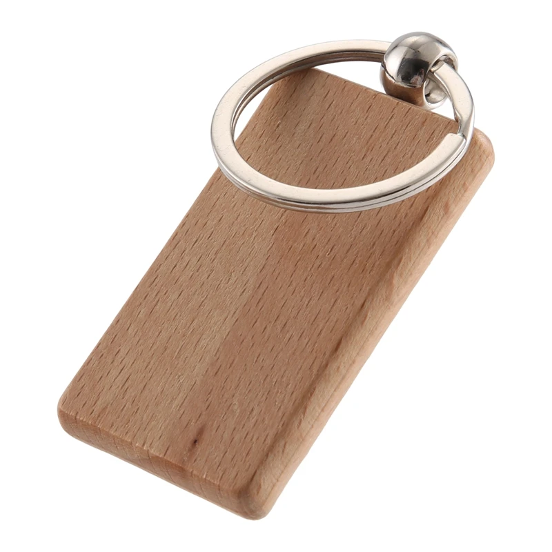 

100 Blank Wooden Keychain Rectangular Engraving Key ID Can Be Engraved DIY