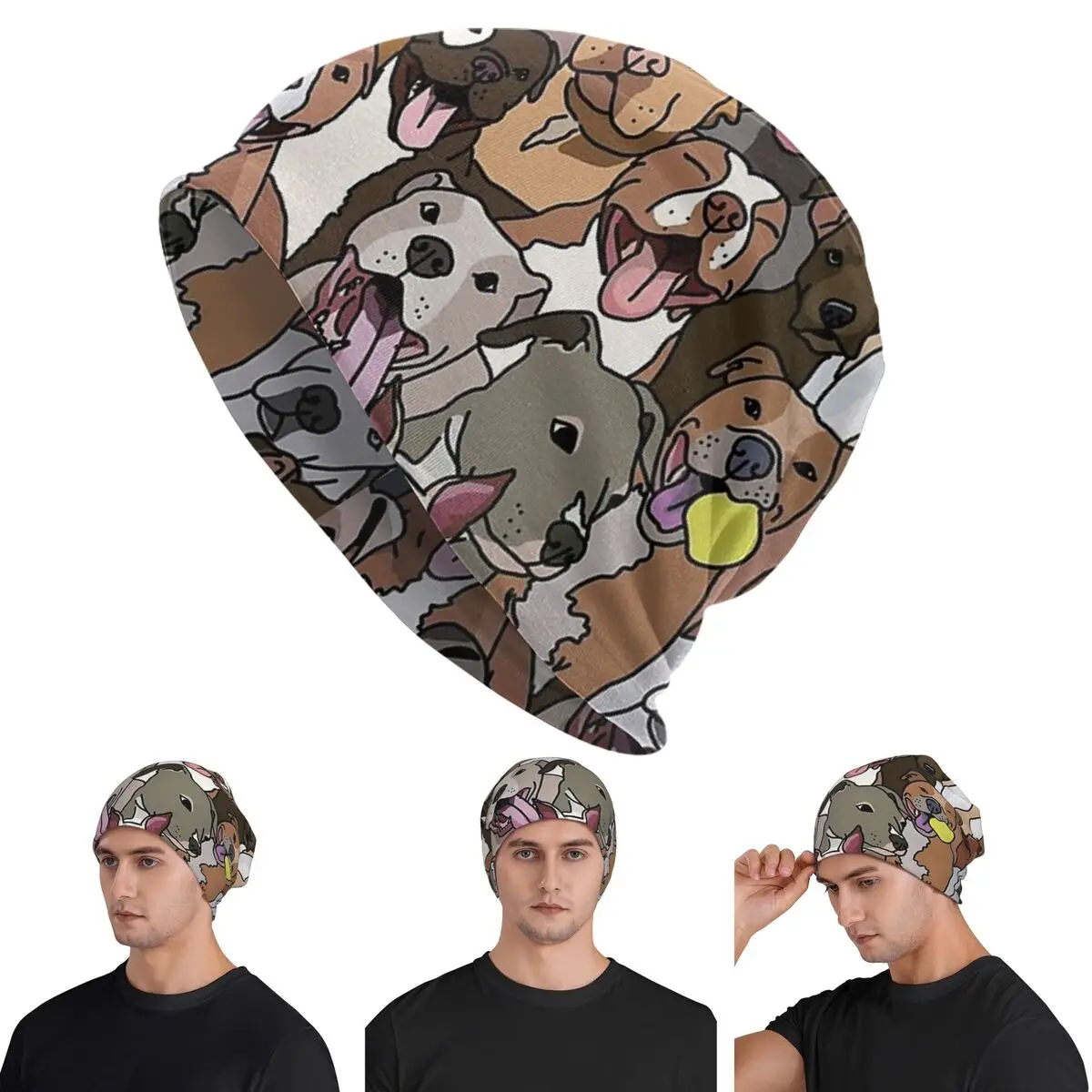 

Pitbull Dog Pattern All The Mutts Skullies Beanies Hats Warm Autumn Winter Outdoor Cap Knitted Bonnet Caps for Unisex Adult
