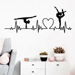 Gymnast Heartbeat Dancer Wall Sticker Girl Room Kids Room Heart Dancing Player Wall Decal Bedroom Living Room Vinyl Decor SY33