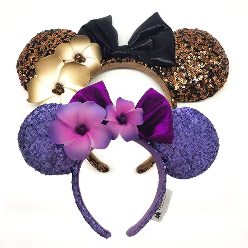 2026 Mickey Mouse Ears Headband 2025 Cinderella Rapunzel Princess Bow Minnie Ear Headwear for Adult Kids Holiday Hairband - Image 37