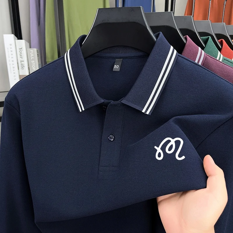 Exquisite Men's Designer Fashion Lapel Print Polo Shirt 100% Cotton Warn Autumn Spring Long Sleeve T-Shirt Versatile Men's Wear