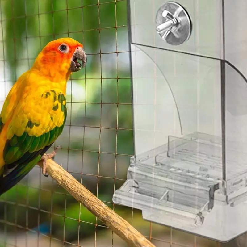 No Mess Bird Feeder Parakeet Automatic Feeder No Mess Bird Cage Feeder Parrot Feeders With Perch Transparent Food Container