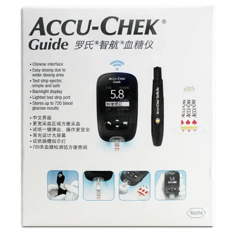 Tiras reactivas para la medición de glucosa en sangre Roche AccuChek Guide 25/50/100, instrumento de medición médica preciso para el hogar, transmisión Bluetooth