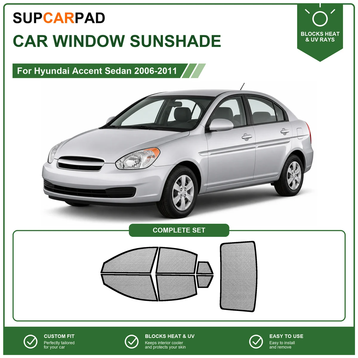 For Hyundai Accent Sedan 2006-2011 Full Set Car Window Sunshades UV Block Privacy Heat Insulated Foldable Car Curtain