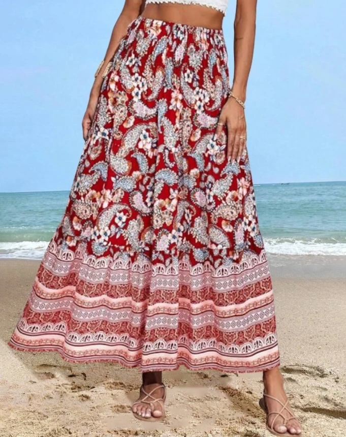 

Fashionable Women's Skirts Summer Bohemian Long Pleated Skirts Flowy High Waist A Line Maxi Skirts Shipped Within 48 Hours