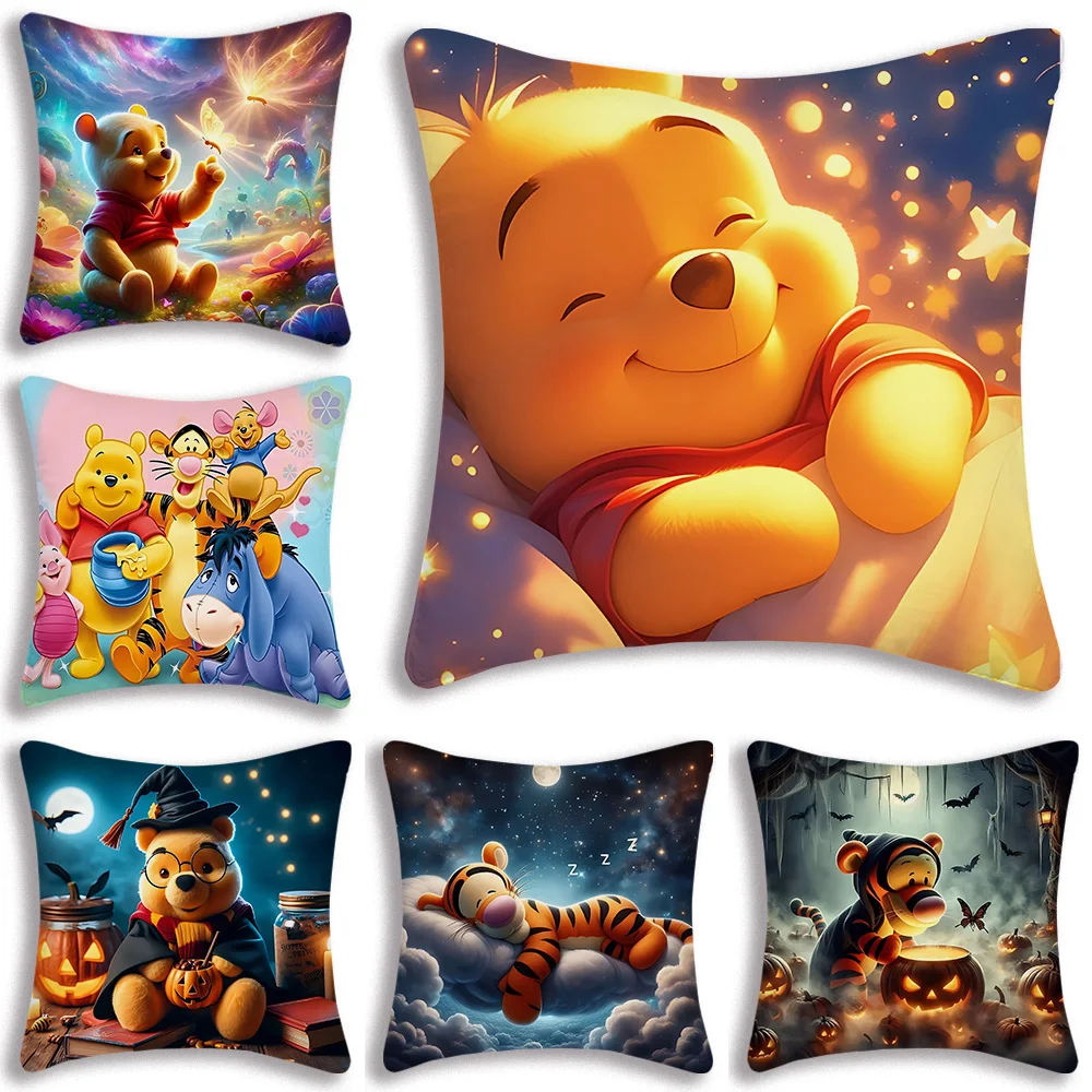 

Cartoon Kawaii Winnie the Pooh Pillow Covers Cartoon Sofa Decorative Home Double-sided Printing Short Plush Cute Cushion Cover