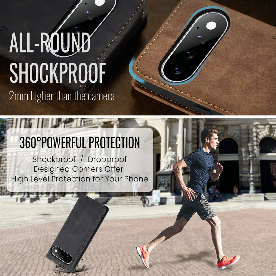 Funda de cuero con soporte, ranura para tarjetas y tapa magnética para Google Pixel 11 Pro XL 10 9 8 Pro XL 10A 9A 4