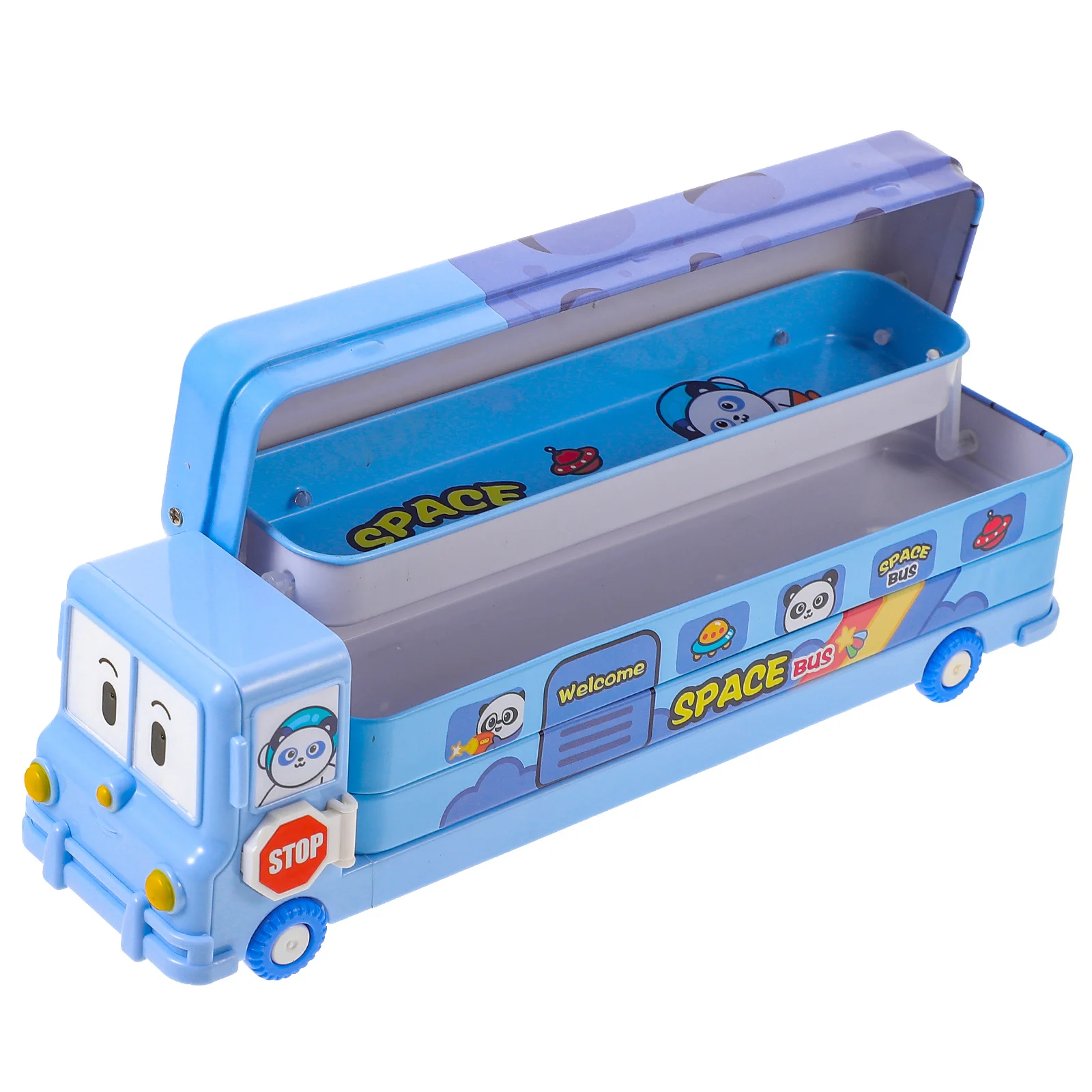 صندوق أقلام رصاص كرتوني ذو سعة كبيرة، حافظة أقلام معدنية متعددة الاستخدام، صندوق تخزين محمول لدراسة مستحضرات التجميل المكتبية