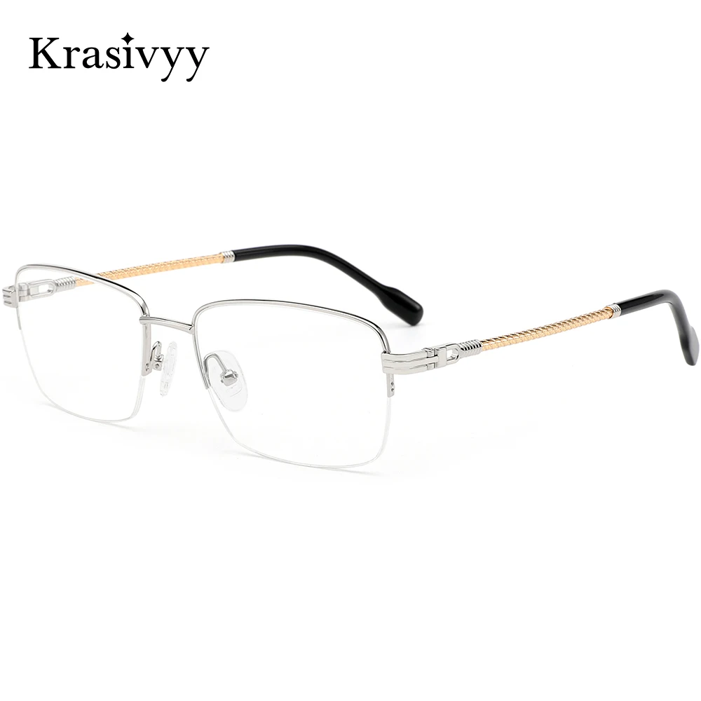 

Krasivyy Titanium Glasses Frame Men Brand Design Square Half-Rim Eyeglasses Ultralight Luxury European High Quality Eyewear